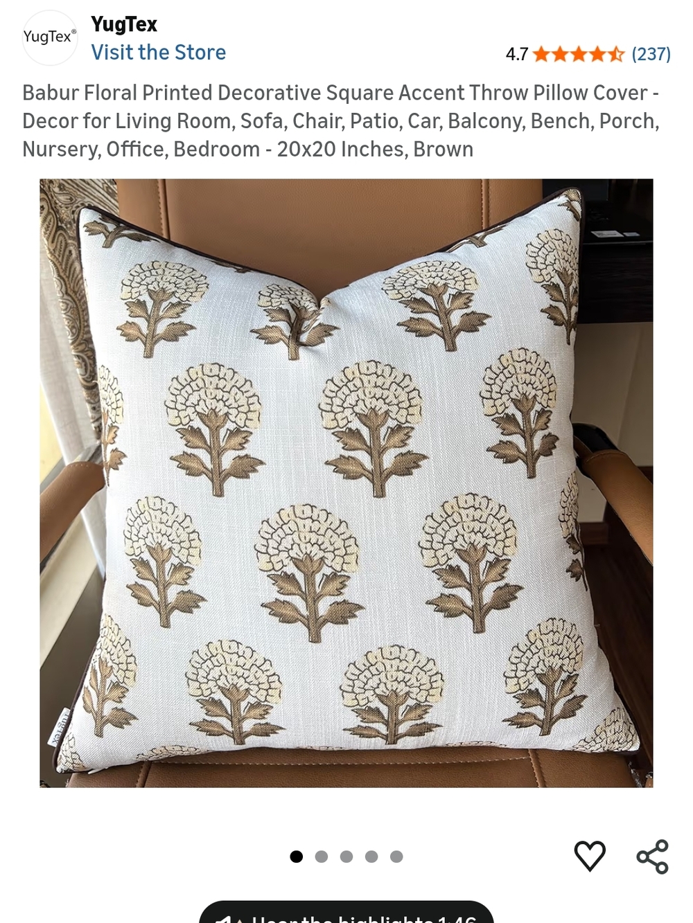 Brown Floral Printed Square Decorative Throw Pillow Cover